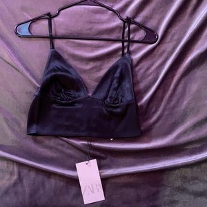 Zara Black Satin Going Out Bralette / Crop Top